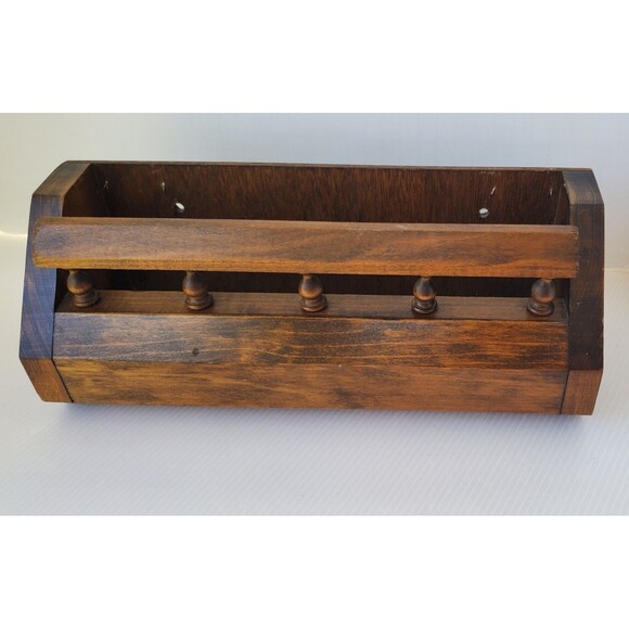 Homco Dark Wood Floral Box Planter Wall Hang Table Top Display Pocket Spice Rack - Picture 3 of 9